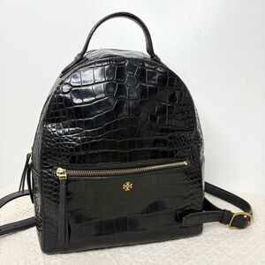 Tory Burch Black Croc-Embossed Backpack